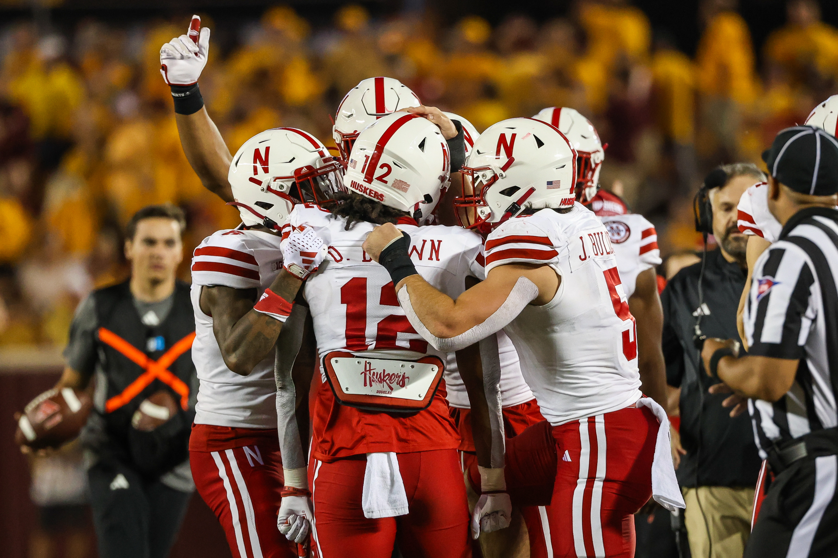 Nebraska Minnesota 2023 - Omar Brown - team celebrates interception